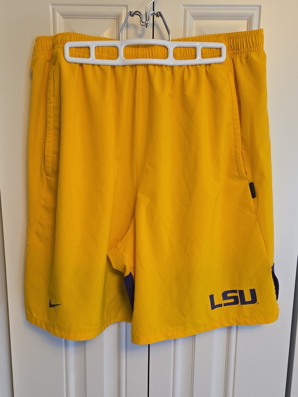 Nike LSU Yellow Athletic Shorts with Purple Accent